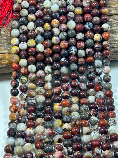 NATURAL Mexican Red Agate Gemstone Bead, 6mm 8mm 10mm Round Beads Beautiful Multicolor Red Gray Color Agate Beads Full Strand 15.5"