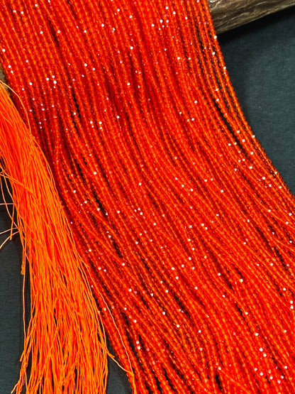 Beautiful Crystal Glass Beads, Faceted 2mm Round Beads, Gorgeous Bright Orange Color Crystal Glass Beads, Glass Crystal Spacer Beads 15.5"