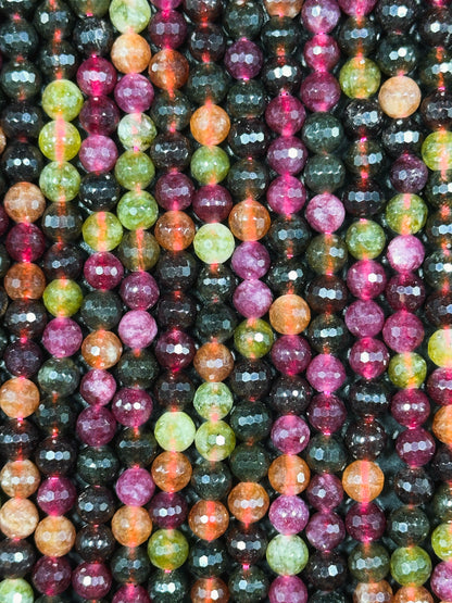 NATURAL Tourmaline Gemstone Bead Faceted 6mm Round Bead, Gorgeous Multicolor Tourmaline Gemstone Beads Full Strand 15.5" Great Quality Beads