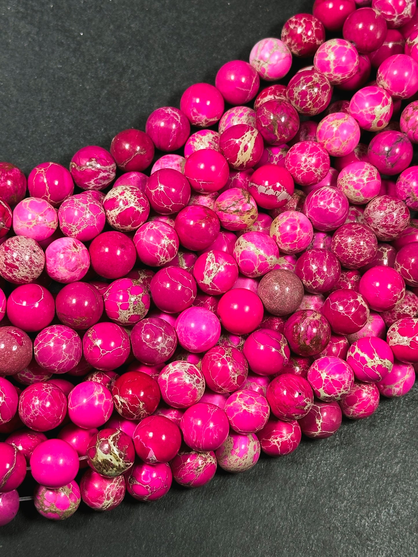 Natural Sea Sediment Jasper Gemstone Bead 4mm 6mm 8mm 10mm Round Beads, Beautiful Hot Pink Color Imperial Jasper Bead Full Strand 15.5"