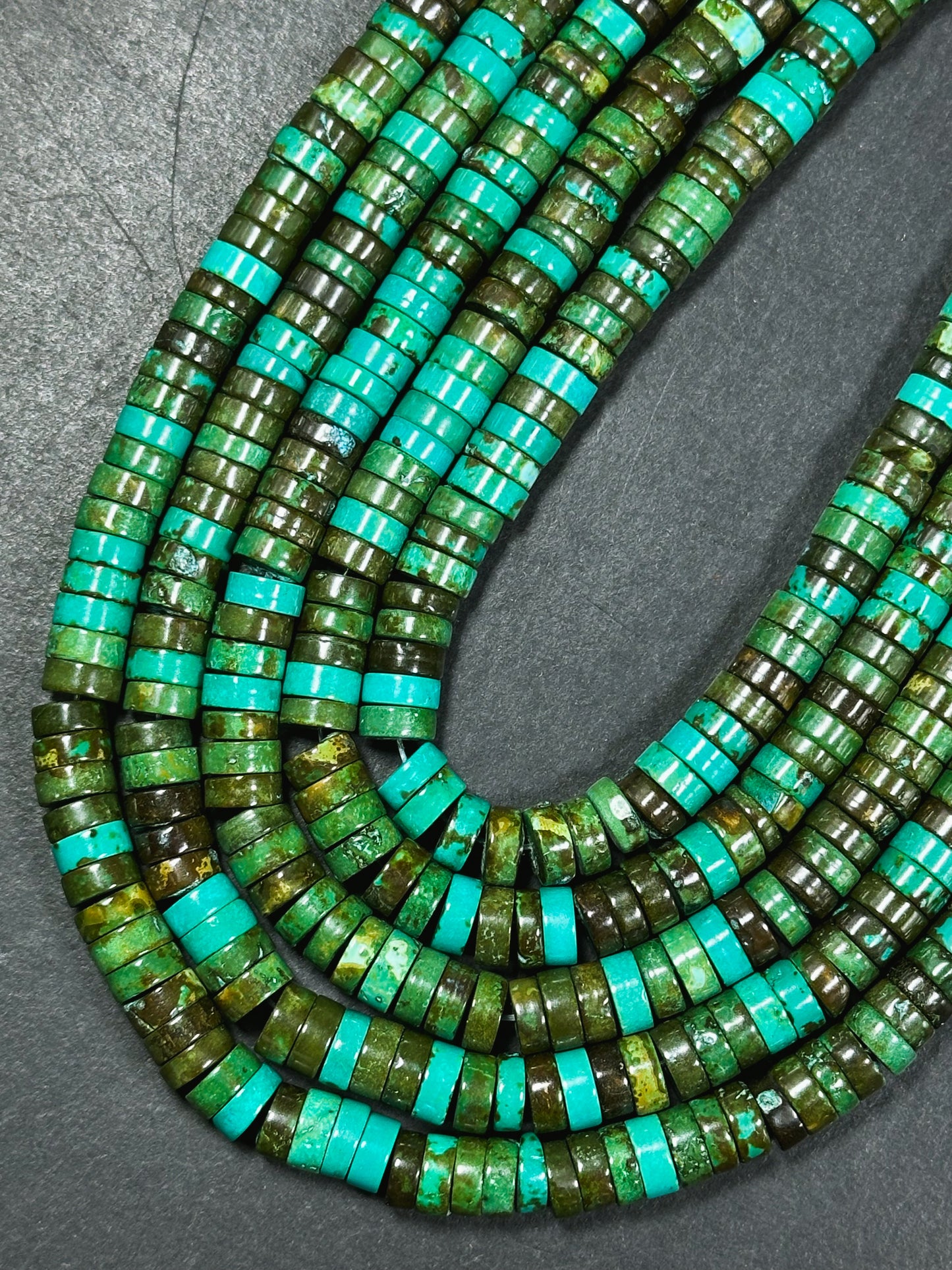 Natural Chinese Turquoise Gemstone Bead 8x3mm Heishi Shape, Beautiful Green Blue Brown Color Turquoise Beads, Great Quality 15.5" Strand