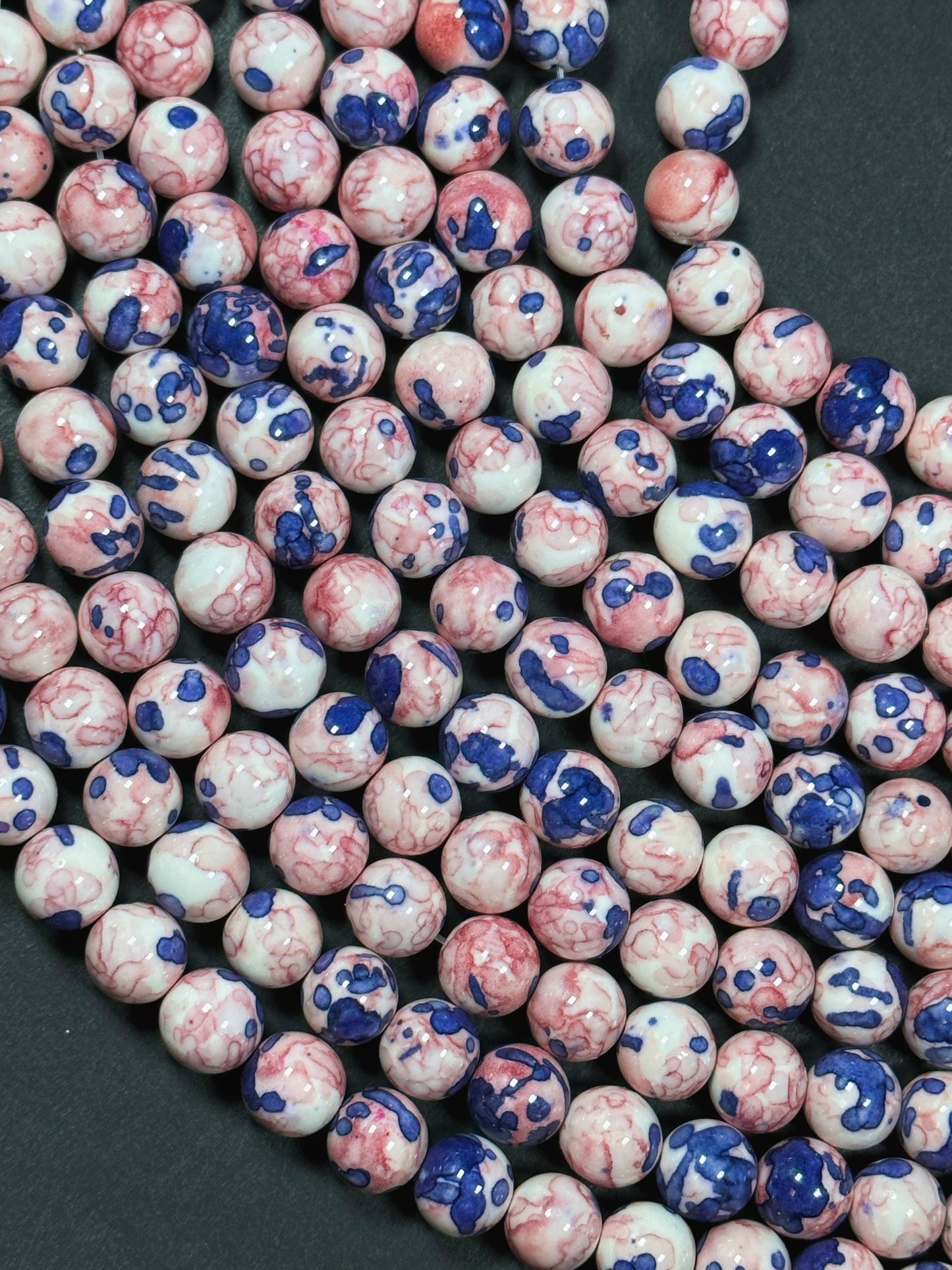 Beautiful Rain Flower Stone Bead 4mm 6mm 8mm 10mm Round Beads, Gorgeous Multicolor Pink Blue Color Rain Flower Bead Full Strand 15.5"