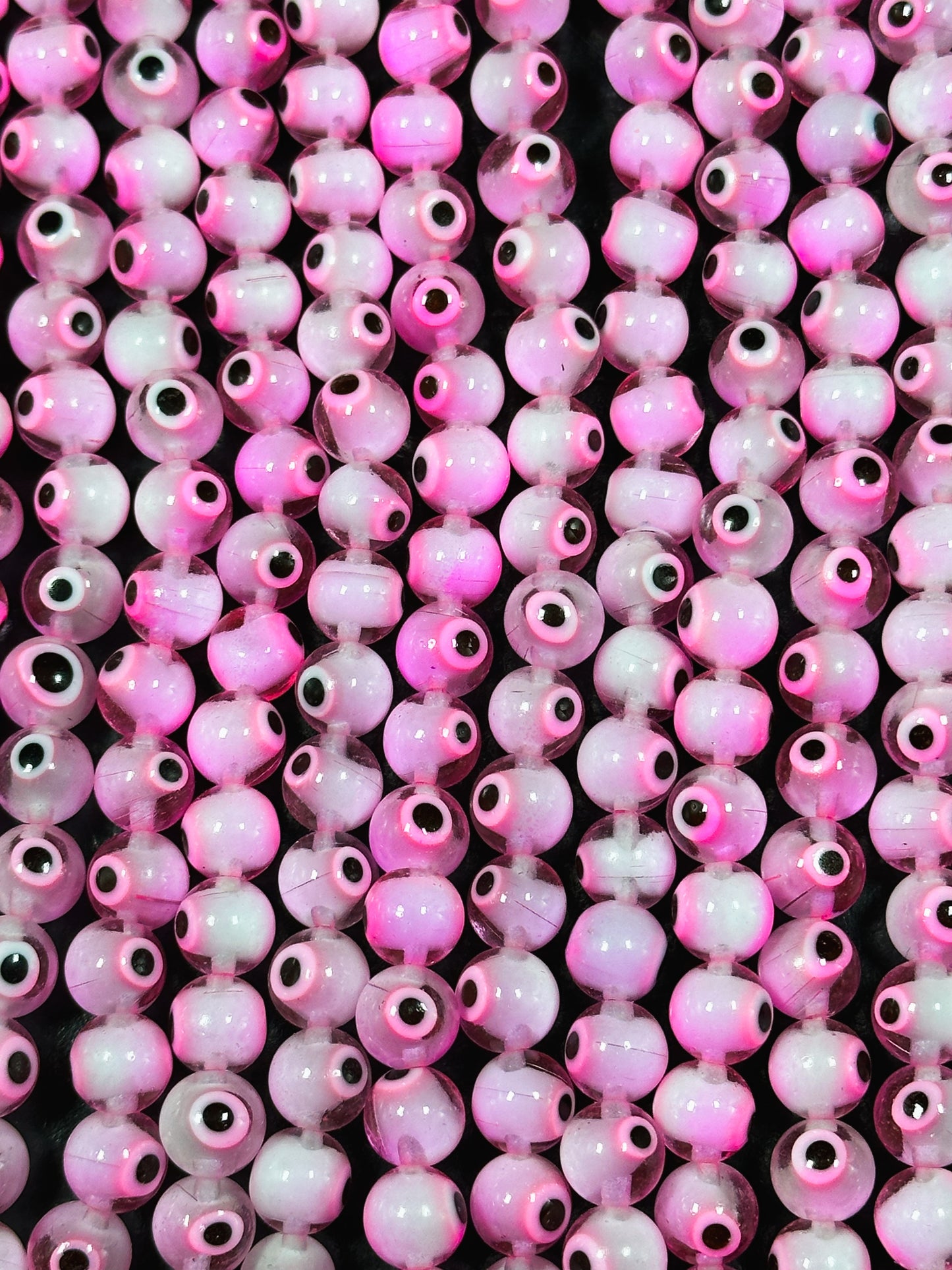 Beautiful Pink Evil Eye Glass Beads 4mm 6mm 8mm Round Beads, Beautiful Pink Clear Evil Eye Amulet Glass Beads, Full Strand Glass Beads