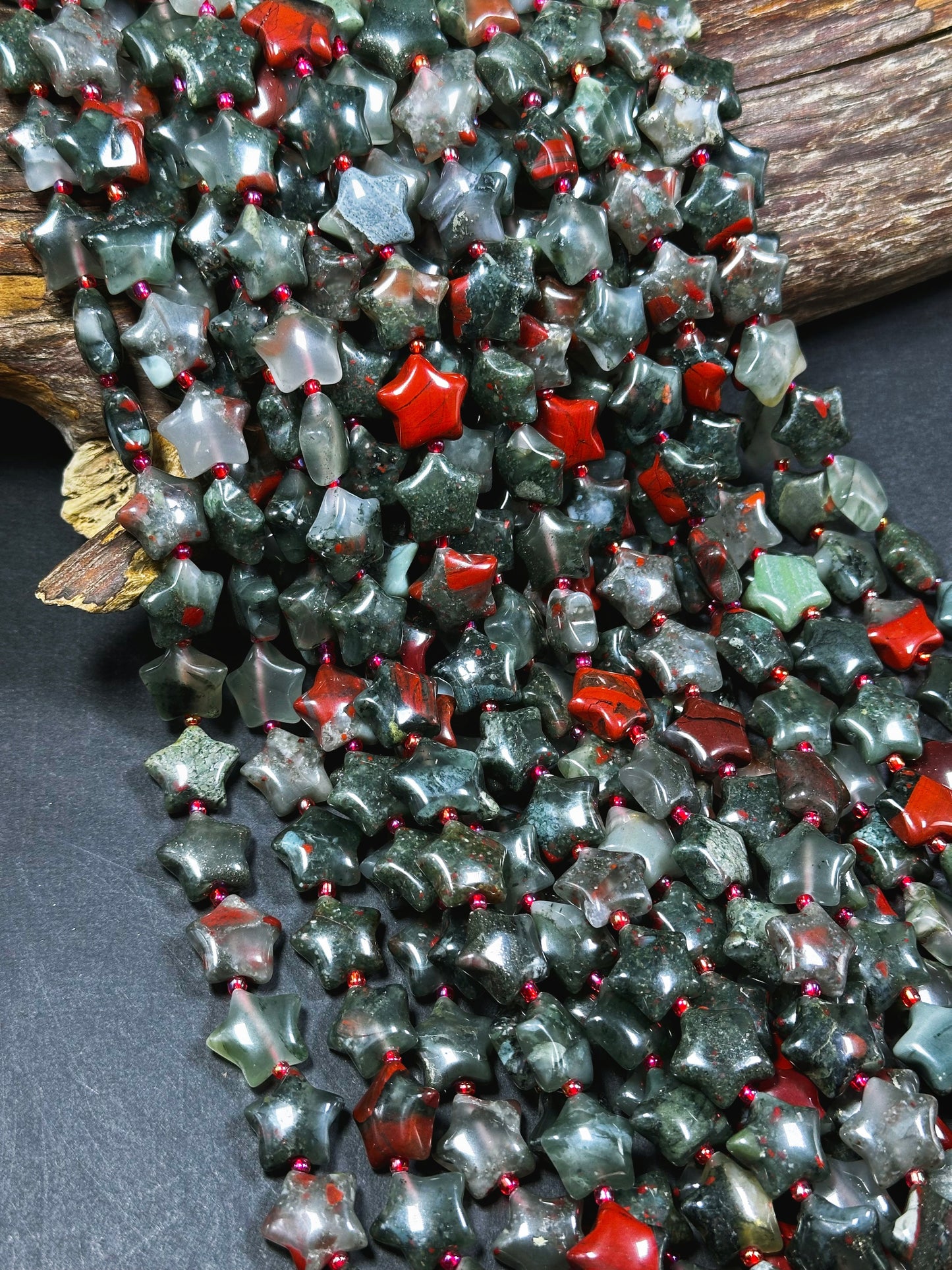 Natural African Bloodstone Gemstone Bead 15mm Star Shape, Gorgeous Natural Gray Red Color Bloodstone Beads, Great Quality Full Strand 15.5"