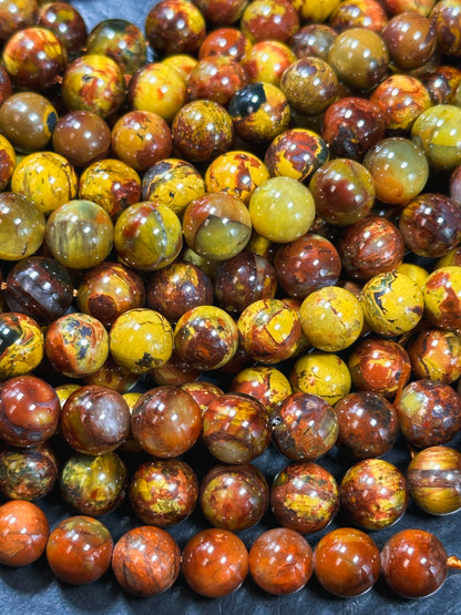 Natural Golden Pietersite Gemstone Bead 6mm 8mm 9mm 10mm 11mm Round Bead, Gorgeous Gold Orange Red Pietersite Bead, Excellent Quality 15.5