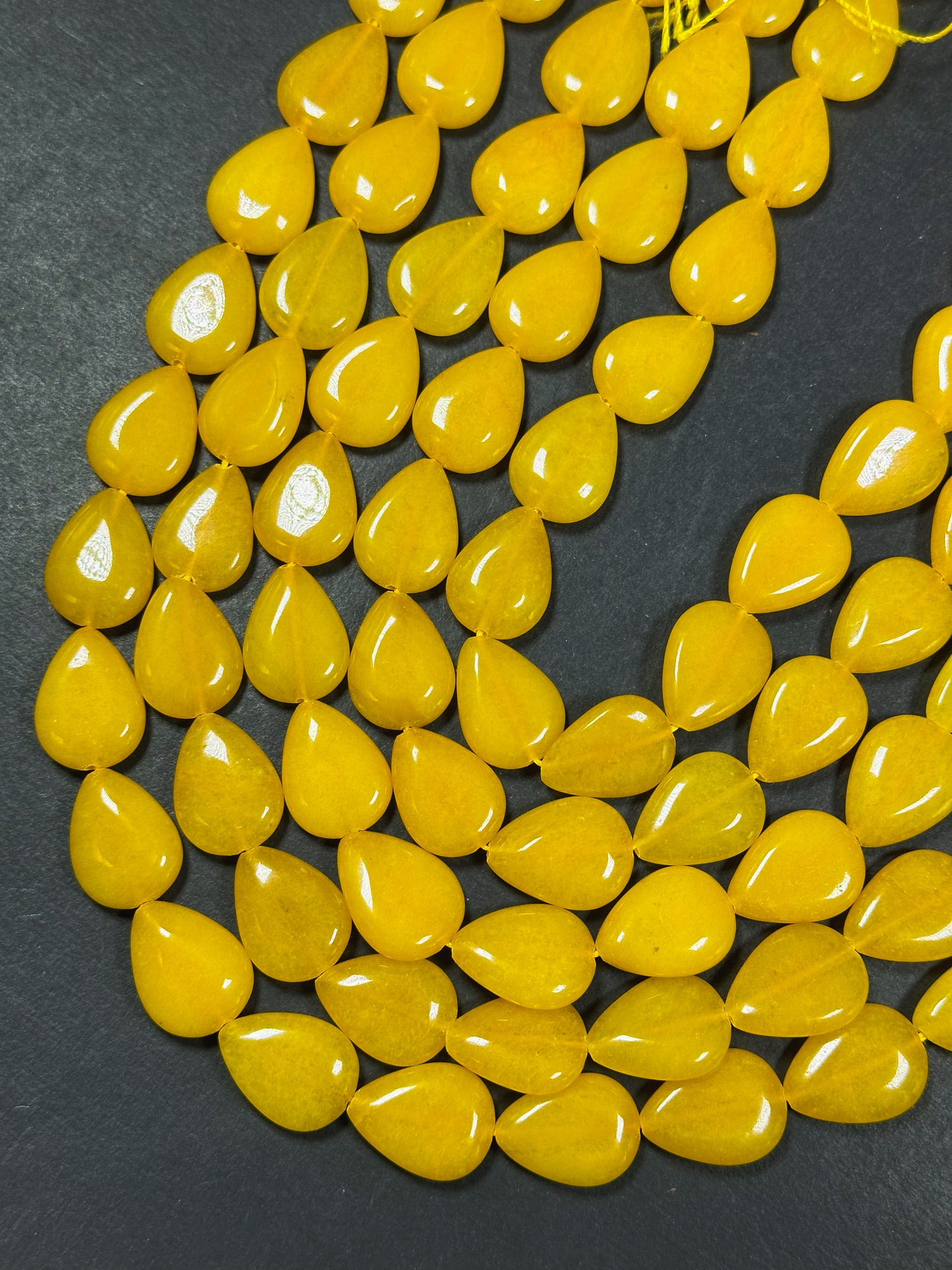 Natural Yellow Jade Gemstone Bead 20x15mm Teardrop Shape, Beautiful Yellow Color Jade Gemstone Beads, Excellent Quality Full Strand 15.5"