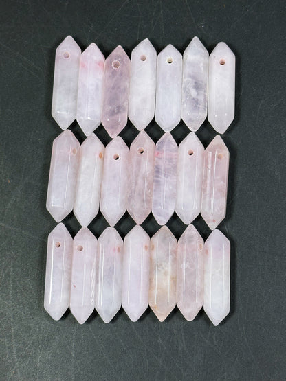 AAA Natural Rose Quartz Gemstone Bead Faceted 33x8mm Double Point Shape Beautiful Natural Pink Rose Quartz Gemstone Bead Focal Pendant Piece