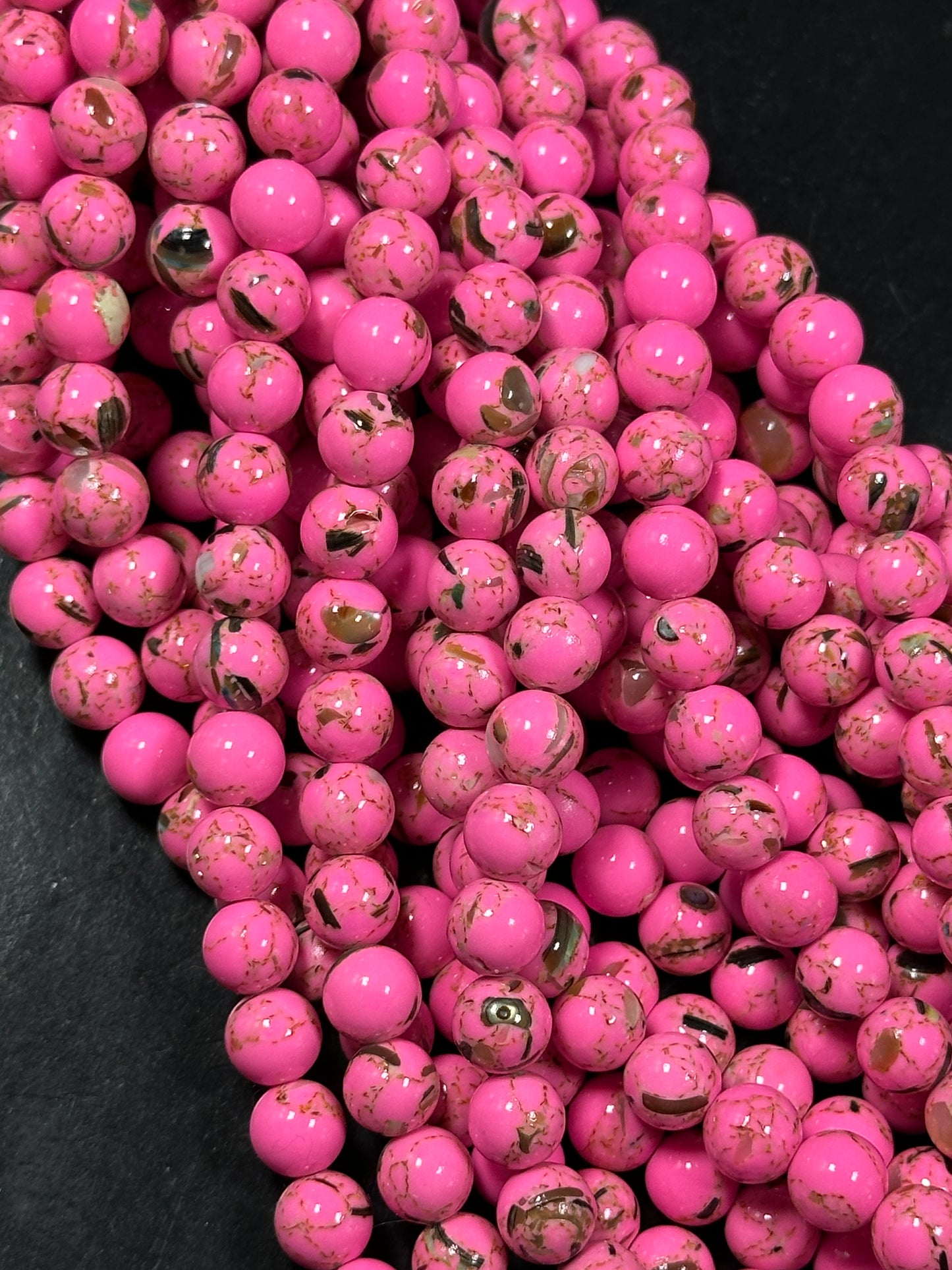 Beautiful Howlite Abalone Shell Bead 6mm 8mm 10mm Round Bead, Gorgeous Hot Pink Color Howlite Natural Abalone Shell Bead Full Strand 15.5"