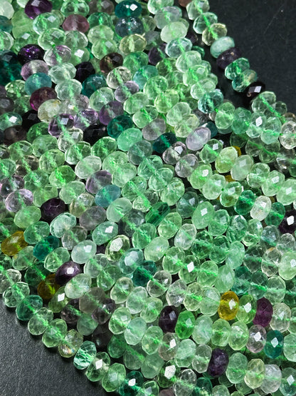 Natural Fluorite Gemstone Bead Faceted 9x5mm Rondelle Shape, Beautiful Natural Green Purple Color Fluorite, Excellent Quality 15.5" Strand