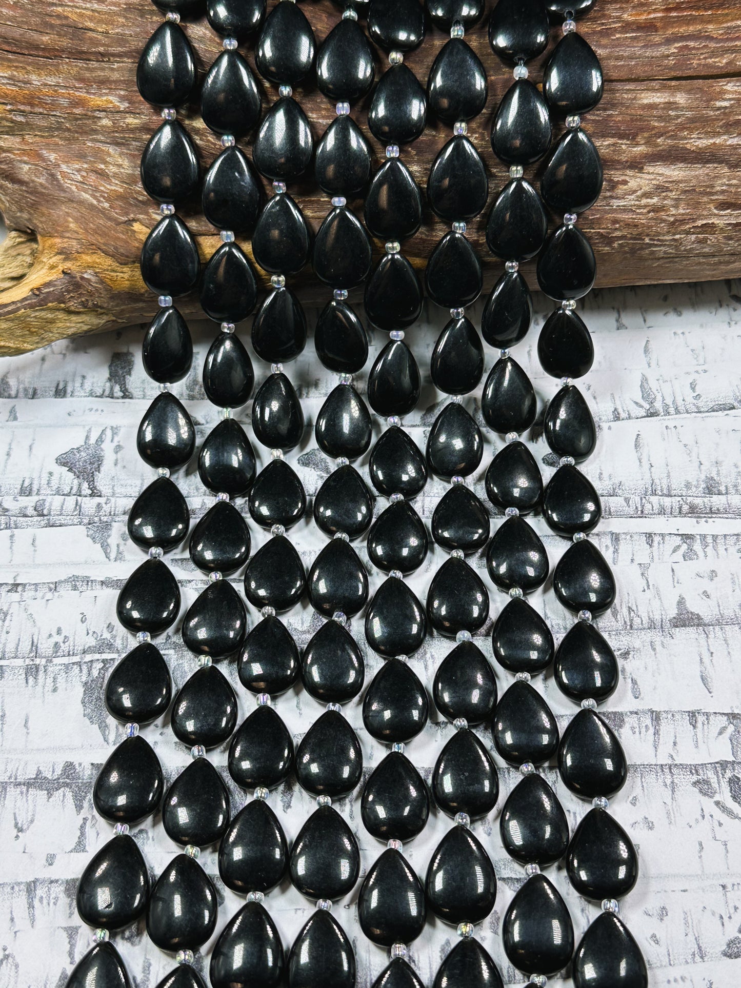 Natural Black Onyx Gemstone Bead 17x13mm Teardrop Shape Bead, Beautiful Natural Black Color Onyx Gemstone Beads, Full Strand 15.5"