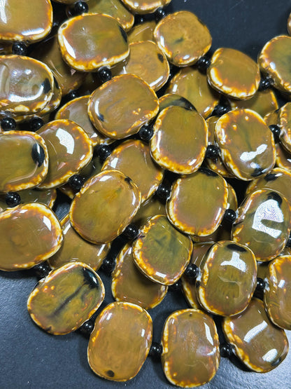 Beautiful Hand Painted Porcelain Beads, 30x24mm Unique Hand Painted Porcelain Rectangle Shape Beads, Gorgeous Brown Color Porcelain Bead 9"
