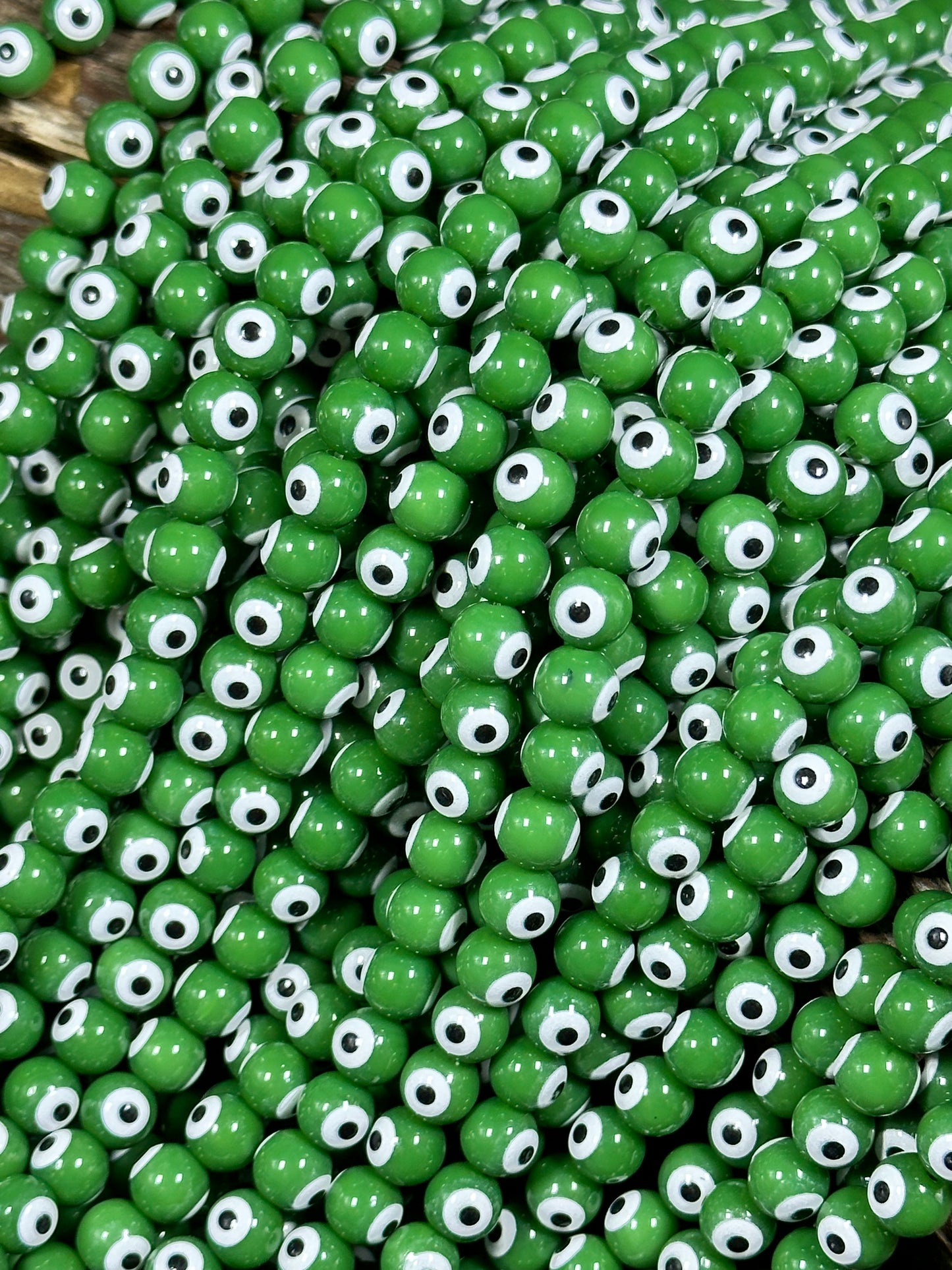 Beautiful Green Evil Eye Glass Beads 6mm 8mm Round Beads, Beautiful Green Evil Eye Amulet Glass Beads, Full Strand Evil Eye Glass Beads