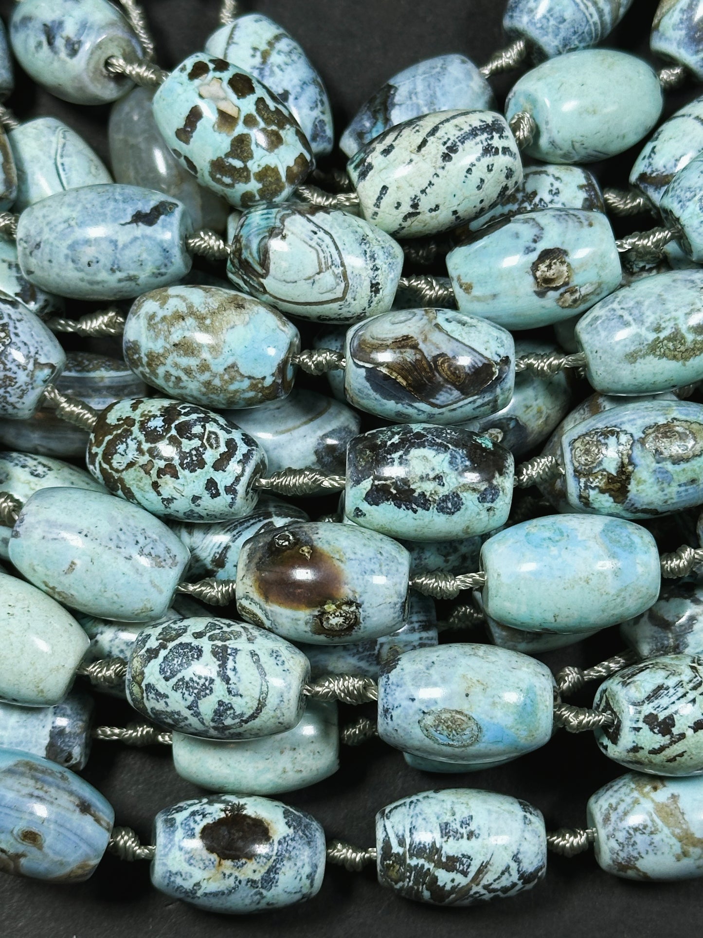 Natural Dragon Skin Agate Gemstone Bead 19x13mm Barrel Shape Bead, Beautiful Natural Blue Brown Color Dragon Skin Agate Beads 13" Strand