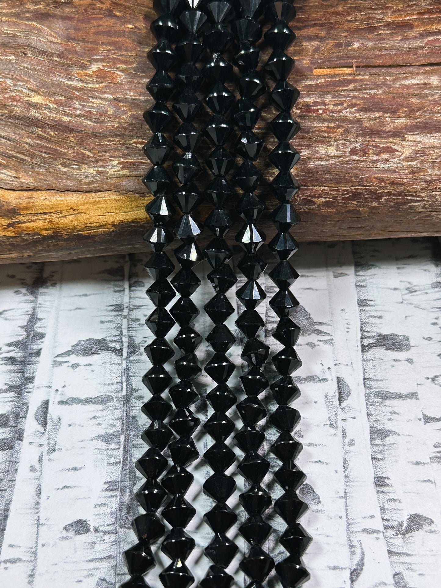 Natural Black Tourmaline Gemstone Bead Faceted 8mm Bicone Diamond Shape Bead, Beautiful Natural Black Tourmaline Bead Full Strand 15.5"