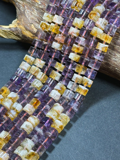 Natural Ametrine Gemstone Beads 11x8mm Cylinder Rondelle Beads, Gorgeous Natural Purple Orange Color Ametrine Beads, Excellent Quality 15.5"