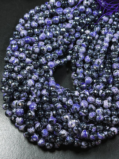 Mystic Natural Tibetan Agate Gemstone Bead Faceted 8mm 10mm Round Beads, Beautiful Mystic Purple Black Agate Stone Beads, Full Strand 15.5"