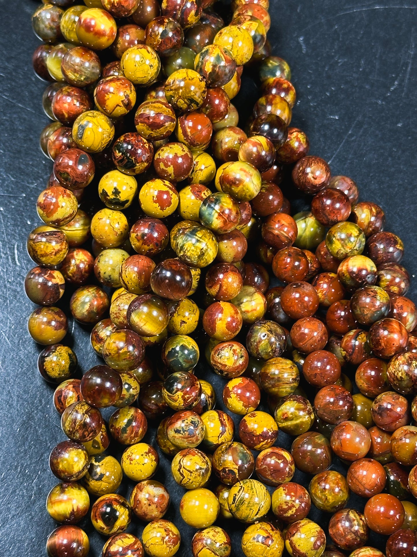 Natural Golden Pietersite Gemstone Bead 6mm 8mm 9mm 10mm 11mm Round Bead, Gorgeous Gold Orange Red Pietersite Bead, Excellent Quality 15.5