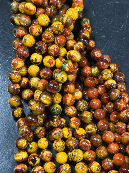 Natural Golden Pietersite Gemstone Bead 6mm 8mm 9mm 10mm 11mm Round Bead, Gorgeous Gold Orange Red Pietersite Bead, Excellent Quality 15.5