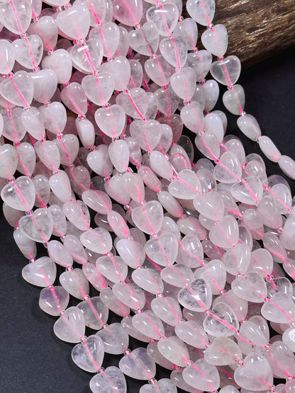 Natural Rose Quartz Gemstone Bead 10mm 14mm Heart Shape Bead, Gorgeous Natural Clear Pink Rose Quartz Beads, Great Quality Full Strand 15.5"