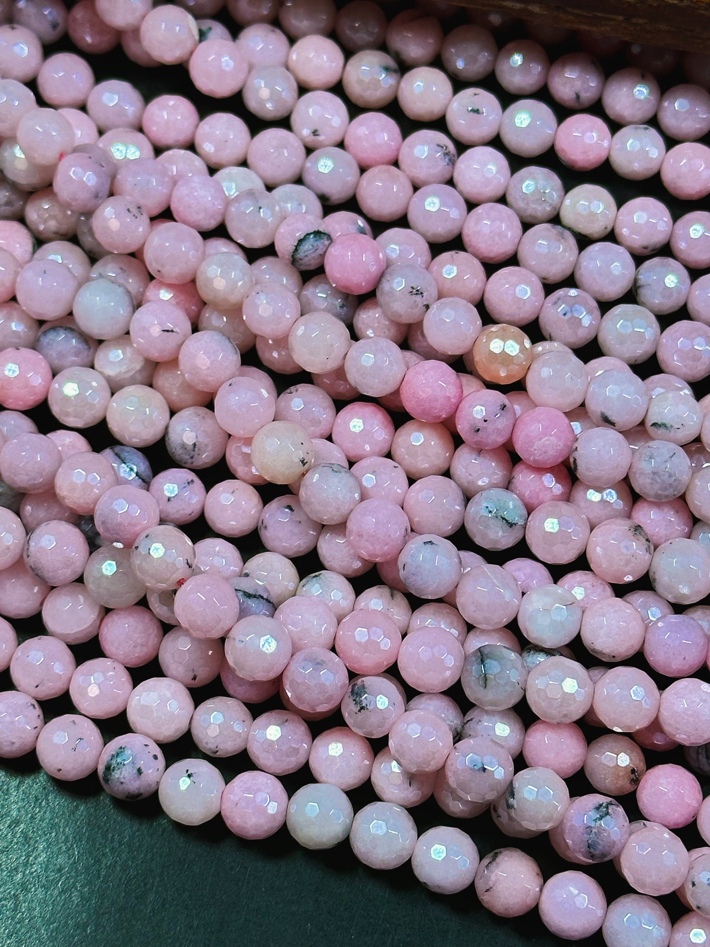 Mystic Natural Pink Opal Gemstone Bead Faceted 8mm 10mm Round Beads, Beautiful Pink Color Pink Opal Gemstone Bead Great Quality, 15.5" Strand