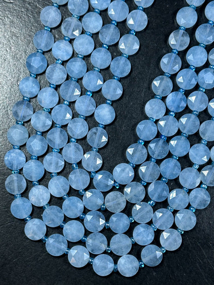 Natural Aquamarine Gemstone Bead Faceted 10mm Coin Shape Bead, Beautiful Natural Blue Color Aquamarine Beads, Great Quality 15.5" Strand