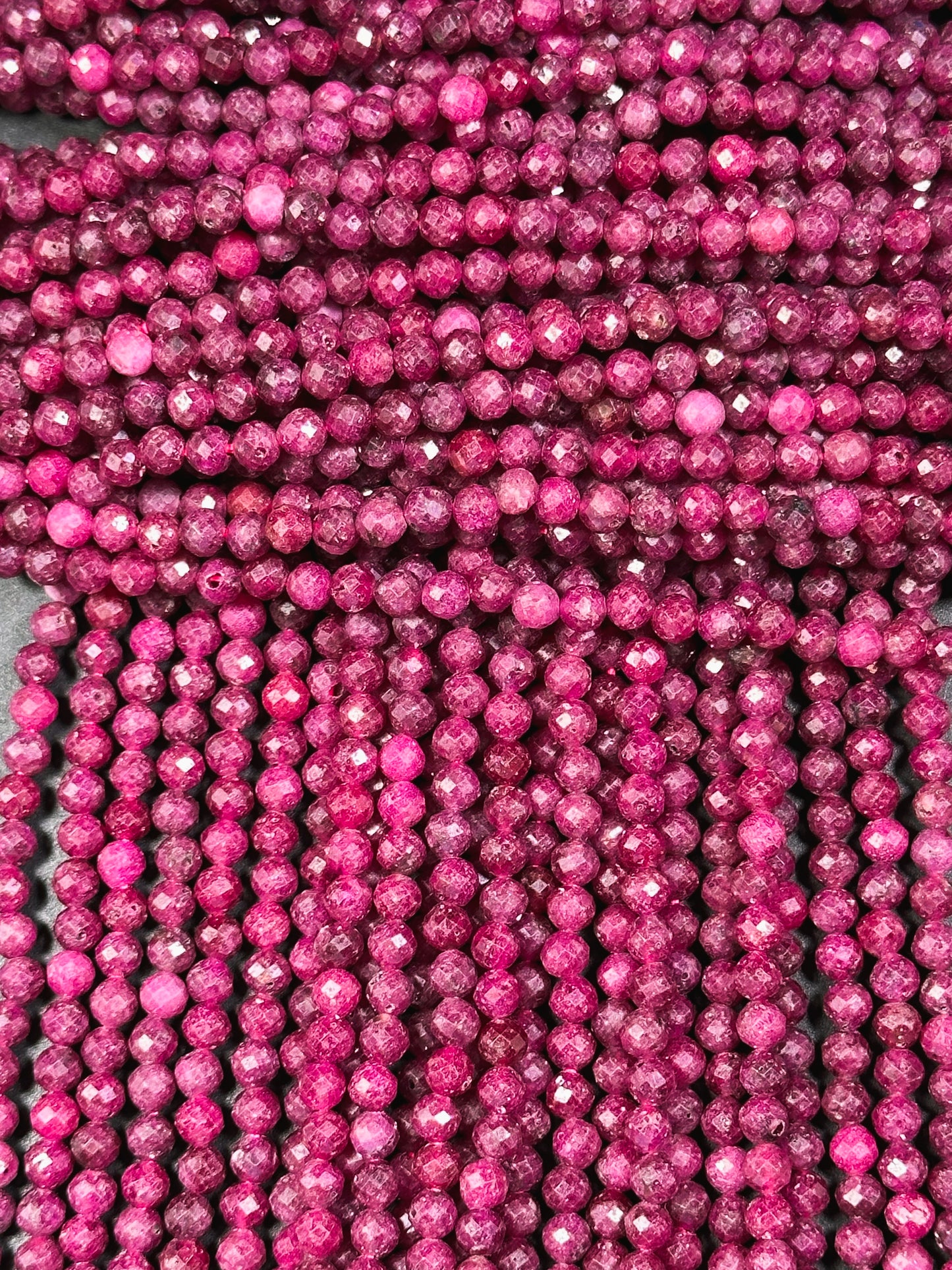 AAA Natural Ruby Quartz Faceted 3mm 4mm 5mm Round Bead, Beautiful Red Pink Color Ruby Quartz Gemstone Excellent Quality Full Strand 15.5"