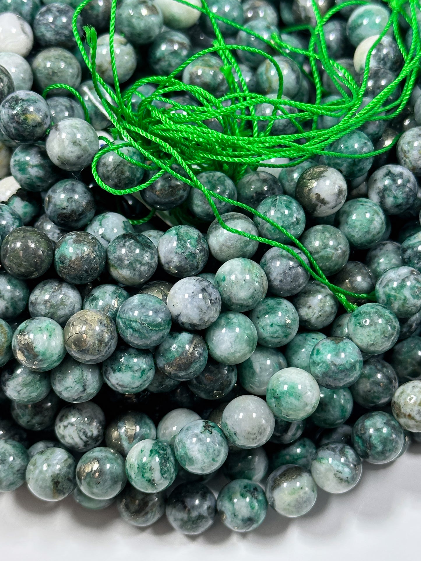 NATURAL Pyrite in Green Jade Gemstone Bead 6mm 8mm 10mm Round Beads. Gorgeous Green Color Copper Ore Gemstone Loose Beads Full Strand 15.5"