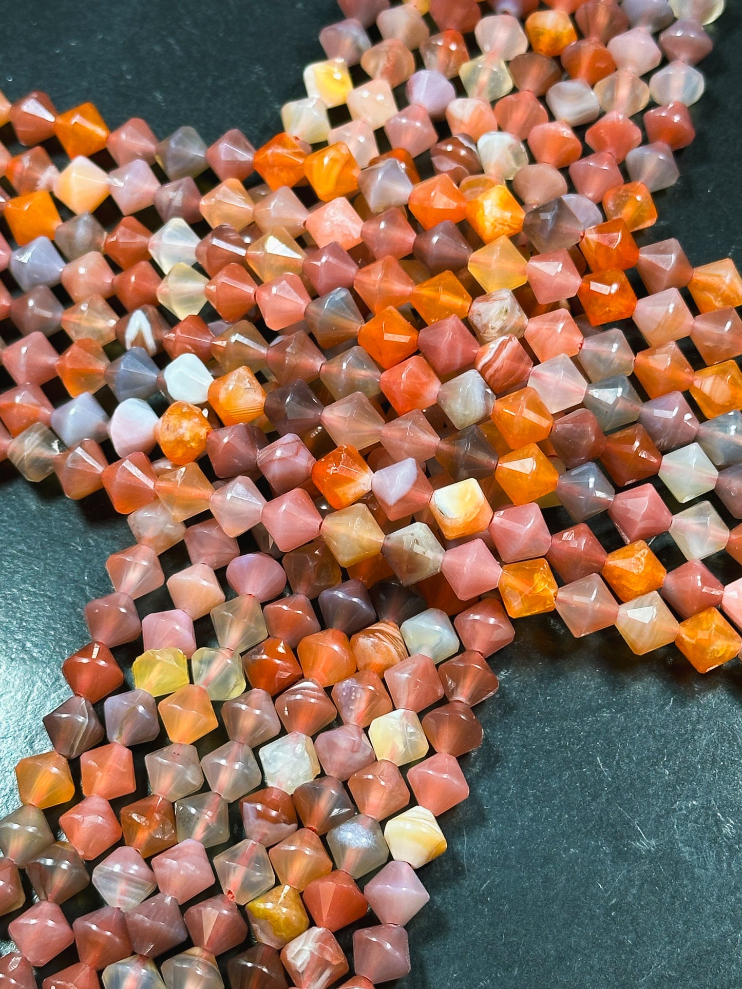 Natural Botswana Agate Gemstone Bead Faceted 8mm Bicone Diamond Shape Bead, Beautiful Natural Multicolor Orange Agate Bead Full Strand 15.5"