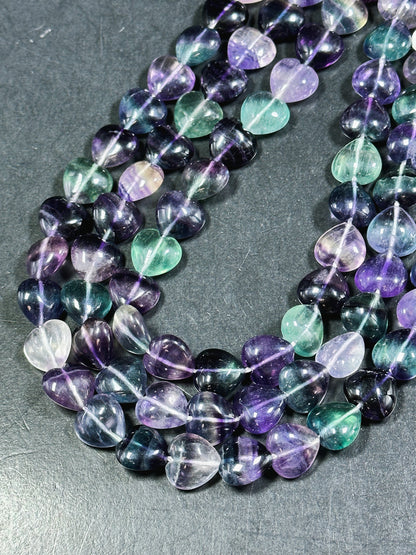 AAA NATURAL Fluorite Gemstone Bead 14mm Heart Shape Bead, Gorgeous Natural Purple Green Clear Color Fluorite Gemstone Bead Full Strand 15.5"