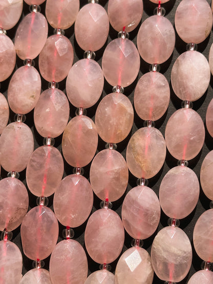 Natural Rose Quartz Gemstone Bead Faceted 18x13mm Oval Shape Bead, Beautiful Natural Rose Pink Color Rose Quartz Gemstone Beads 15.5" Strand