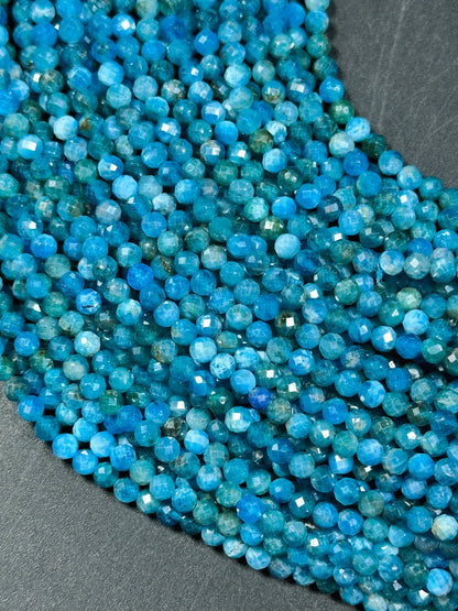 Natural Blue Apatite Gemstone Bead Faceted 4mm Round Bead, Gorgeous Natural Blue Color Apatite Gemstone Beads Great Quality Full Strand 15.5"