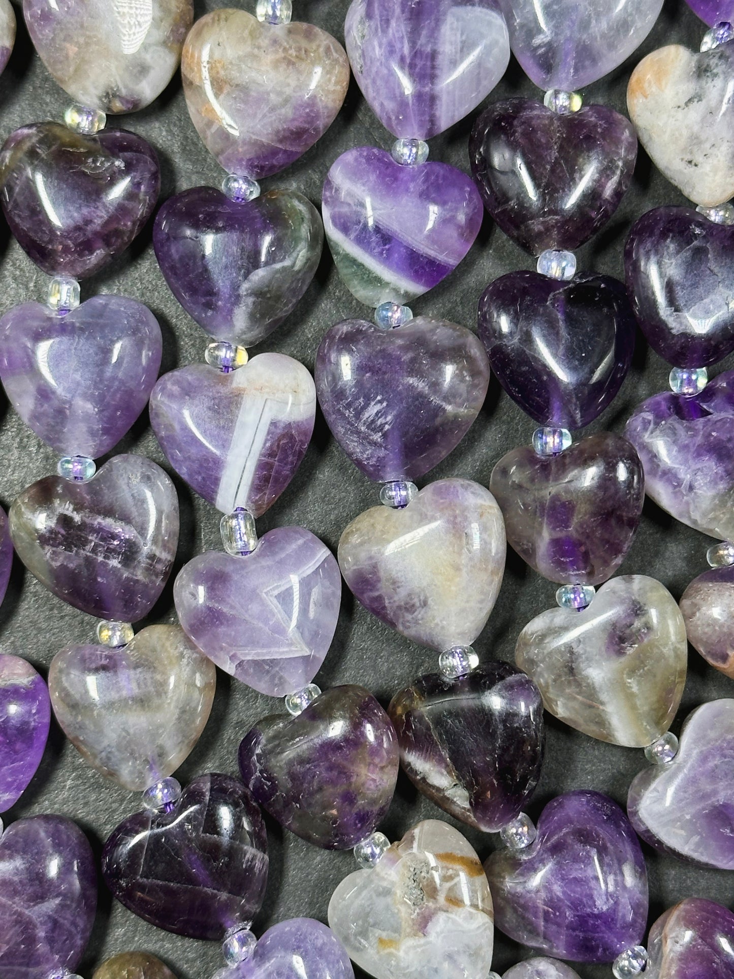 Natural Flower Amethyst Gemstone Bead 10mm 14mm Heart Shape, Beautiful Natural Purple White Color Amethyst, Great Quality Full Strand 15.5"