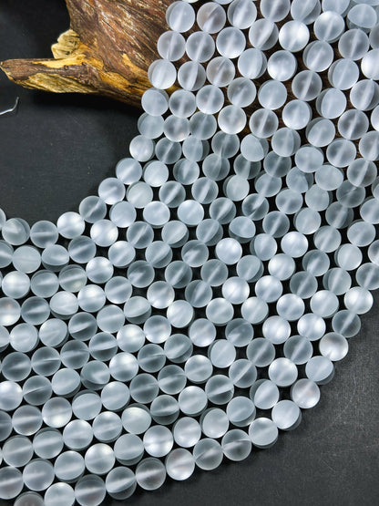 Beautiful Matte Mermaid Glass Beads 6mm 8mm 10mm 12mm Round Beads, Matte Clear Color White Flash Holographic Mermaid Beads Full Strand 15.5"