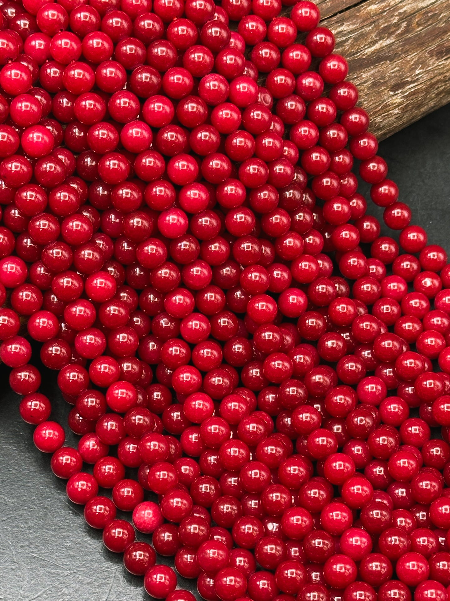 Natural Red Jade Gemstone Bead Smooth 6mm 8mm 10mm Round Beads, Gorgeous Deep Red Color Jade Gemstone Beads Full Strand 15.5"