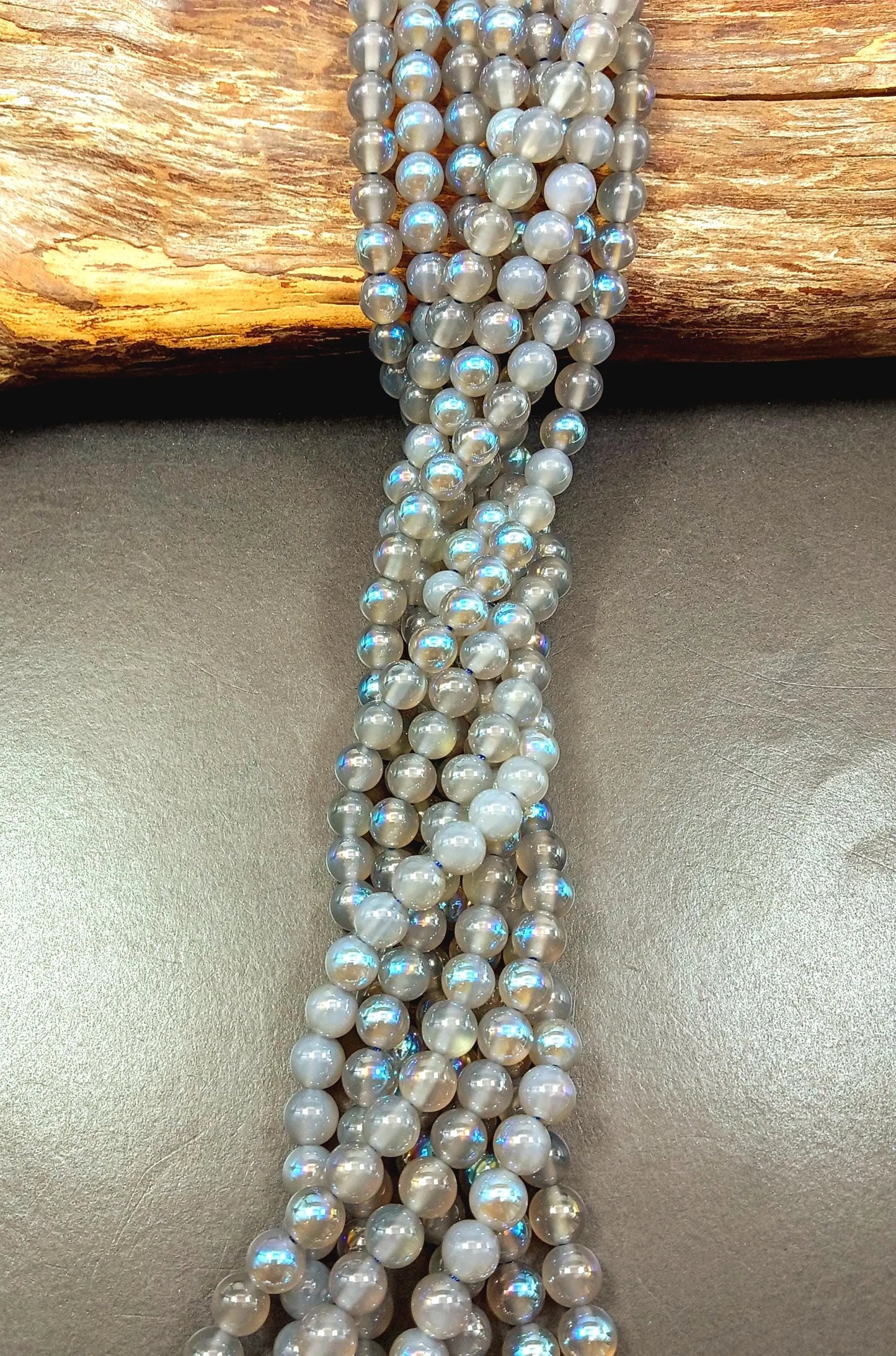 Natural Mystic Grey Moonstone Smooth Round Shape Gemstone Beads, Great Quality 15.5