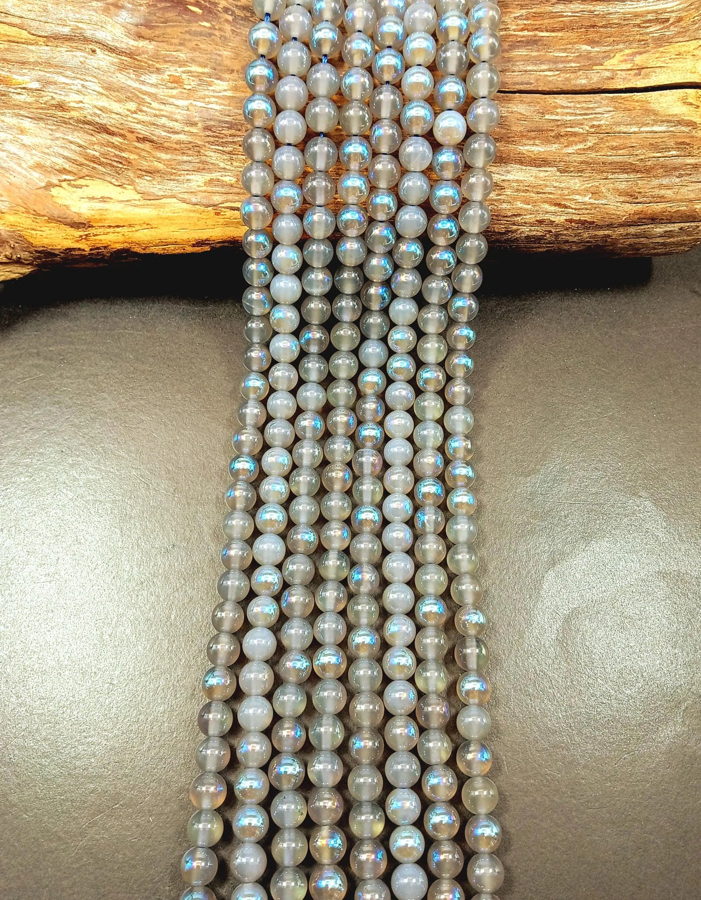 Natural Mystic Grey Moonstone Smooth Round Shape Gemstone Beads, Great Quality 15.5