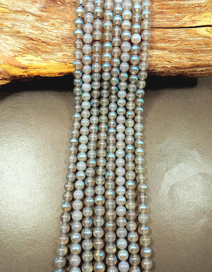 Natural Mystic Grey Moonstone Smooth Round Shape Gemstone Beads, Great Quality 15.5