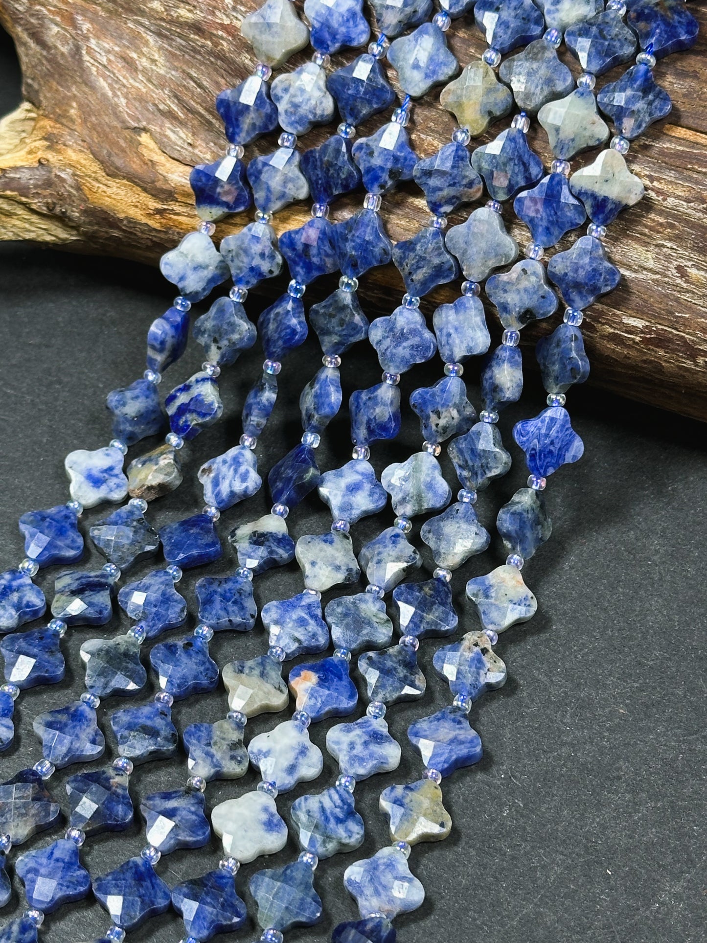 Natural Sodalite Gemstone Bead Faceted 12mm Clover Flower Shape Bead, Gorgeous Natural Blue White Color Sodalite Gemstone Beads 15.5" Strand