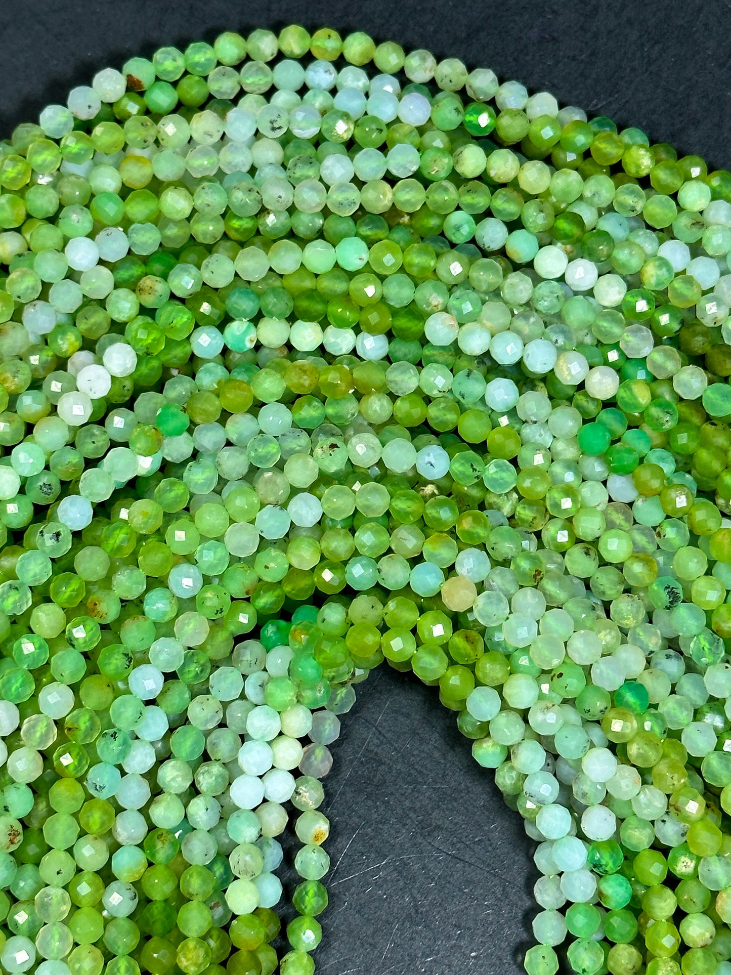 NATURAL Chrysoprase Gemstone Bead Faceted 4mm Round Bead, Beautiful Natural Green White Color Chrysoprase Loose Beads Full Strand 15.5"