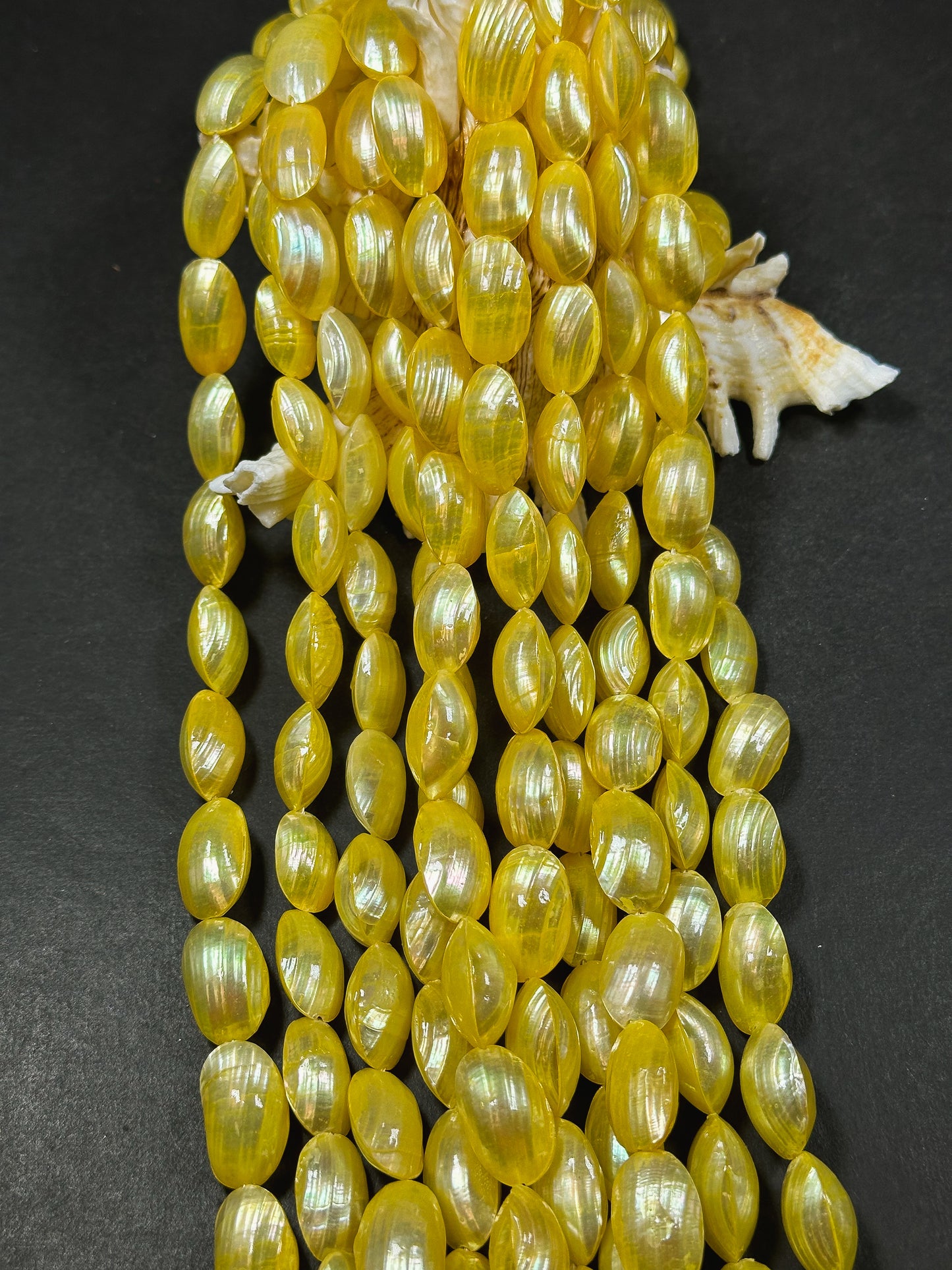 Natural Yellow Sea Shell Beads, Natural 16x8mm Sea Shell Oval Shape Beads, Gorgeous Yellow Color Sea Shell Beads, 15.5" Strand