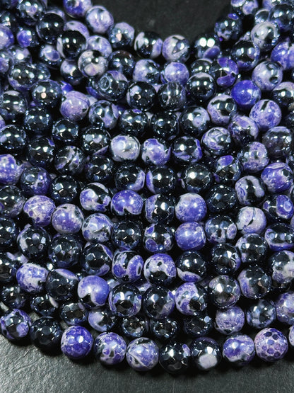 Mystic Natural Tibetan Agate Gemstone Bead Faceted 8mm 10mm Round Beads, Beautiful Mystic Purple Black Agate Stone Beads, Full Strand 15.5"