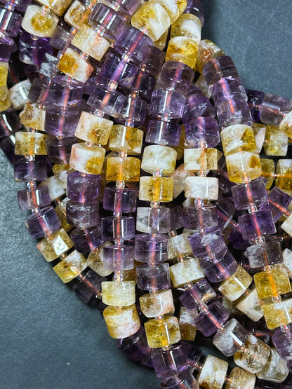 Natural Ametrine Gemstone Beads 11x8mm Cylinder Rondelle Beads, Gorgeous Natural Purple Orange Color Ametrine Beads, Excellent Quality 15.5"