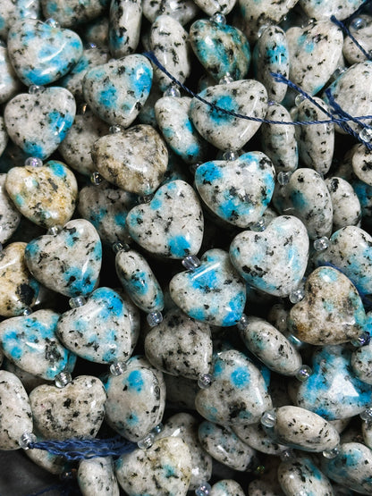 Natural K2 Stone Bead 14x15mm Heart Shape Bead, Beautiful Natural Gray Blue Color K2 Granite Jasper Bead, Great Quality Full Strand 15.5"