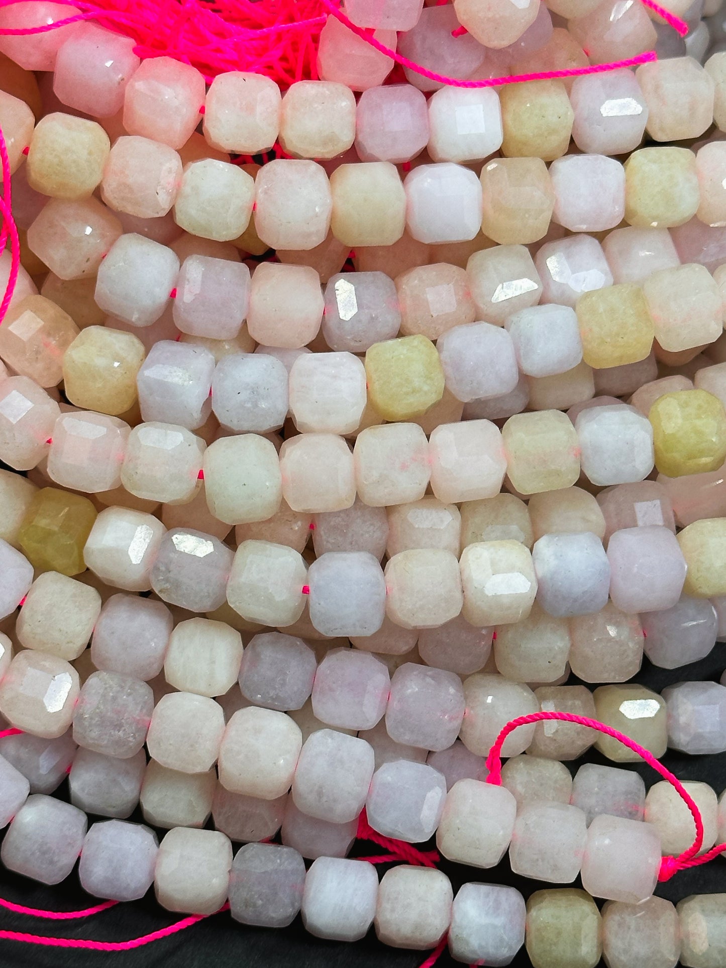 AAA Natural Morganite Gemstone Bead Faceted 8mm Cube Shape, Gorgeous Multicolor Pastel Pink Yellow Purple Morganite Beads, Excellent Quality