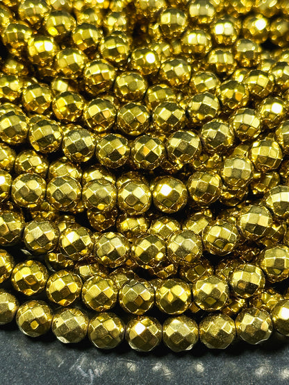 NATURAL Pyrite Gemstone Bead Faceted 2mm 4mm 6mm 8mm Round Beads, Beautiful Gold Color Plated Pyrite Gemstone Loose Bead Full Strand 15.5"