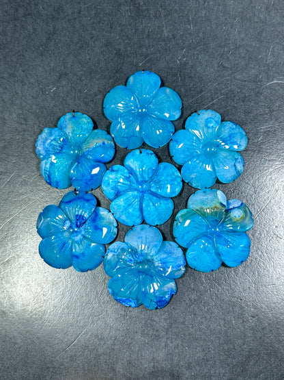 NATURAL Hand Carved Blue Cherry Blossom Flower Agate Gemstone Pendant 54mm Flower Shape, Gorgeous Blue Color Cherry Blossom Loose Pendant