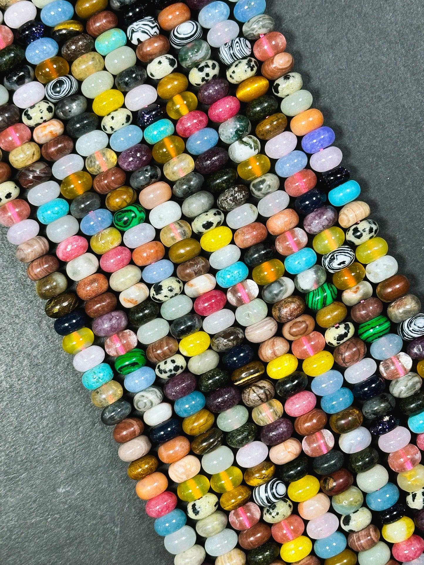 Natural Mixed Gemstone Beads 8x5mm Rondelle Shape Beads, Gorgeous Multicolor Multi Mixed Gemstone Beads, Excellent Quality Full Strand 15.5"