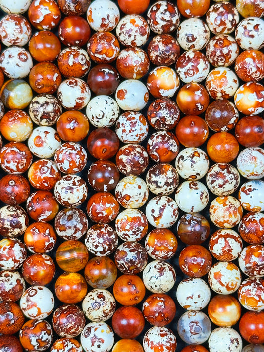 NATURAL Tibetan Gemstone Bead 8mm 10mm Round Bead, Beautiful Orange Brown Color Tibetan Gemstone Bead, Excellent Quality Tibetan Beads 15.5"