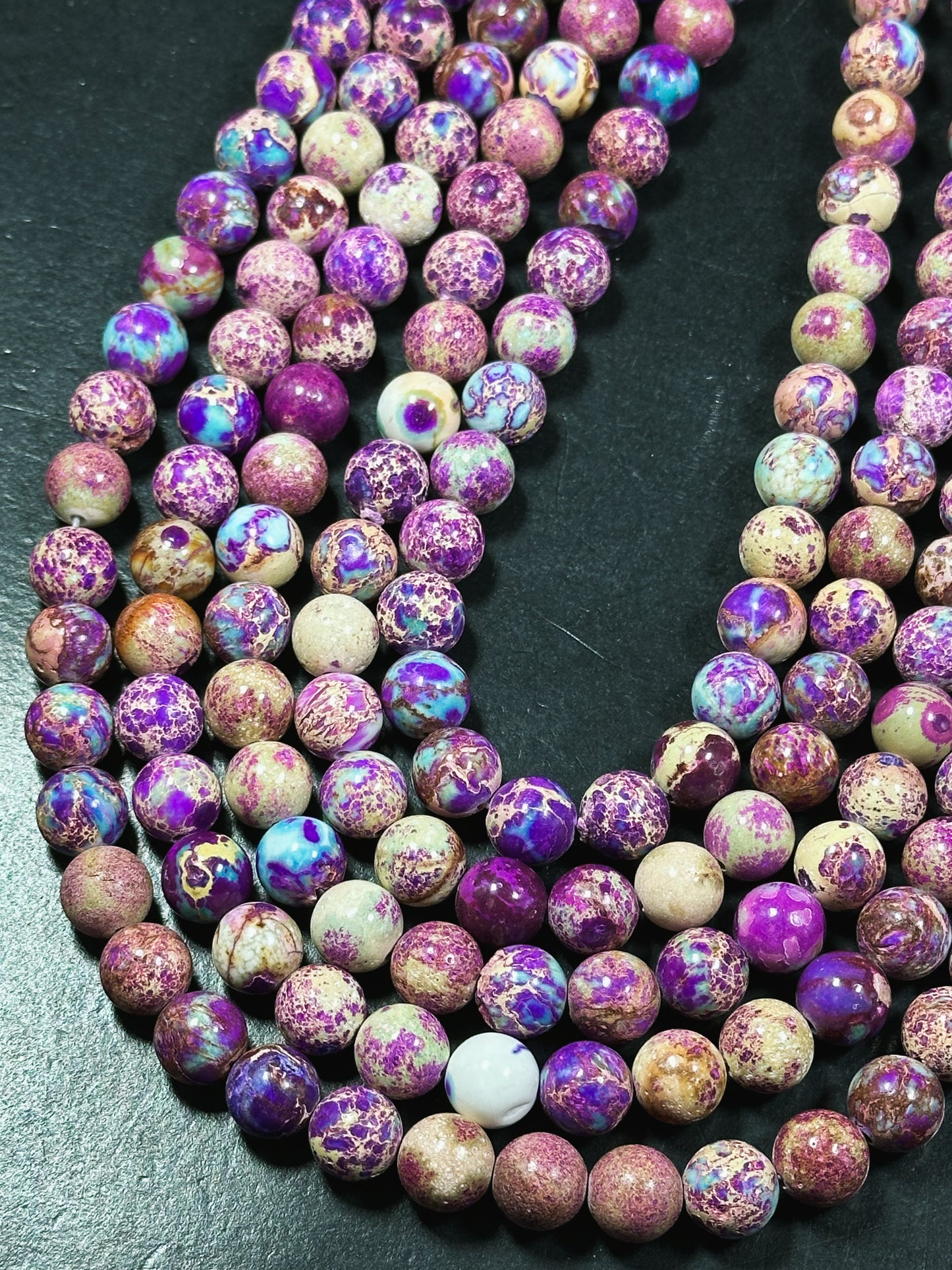 Natural Sea Sediment Jasper Gemstone Bead 6mm 8mm 10mm Round Beads, Beautiful Purple Blue Beige Color Imperial Jasper Bead Full Strand 15.5"