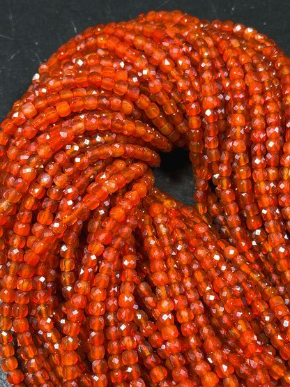 AAA Natural Carnelian Gemstone Bead Faceted 4mm Cube Shape Bead, Beautiful Natural Red Orange Color Carnelian Stone Beads Full Strand 15.5"